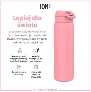 ION8 Różowa butelka termiczna na wodę 920 ml, stal nierdzewna, izolacja próżniowa, antypoślizgowa, bez BPA