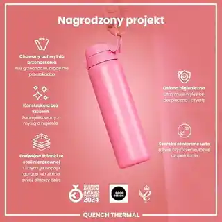 ION8 Różowa butelka termiczna na wodę 920 ml, stal nierdzewna, izolacja próżniowa, antypoślizgowa, bez BPA