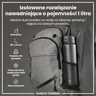 ION8 Szara butelka termiczna na wodę 1000 ml, stal nierdzewna, podwójne ścianki, szczelny korek