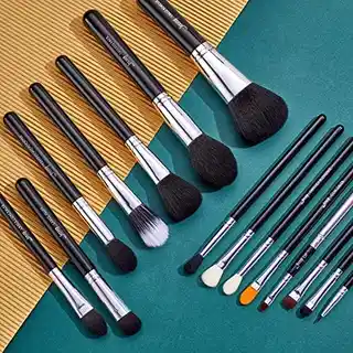 Jessup Essential Makeup Brush zestaw 15 pędzli do makijażu twarzy i oczu T092 czarny srebrny