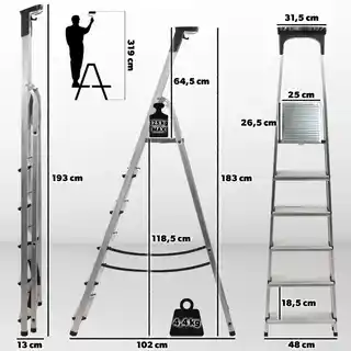 Kadax Drabina aluminiowa z podestem, 6 stopni, 125 kg