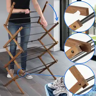 Kadax Drewniana suszarka stojąca Ferrara ze stalowymi prętami 60 cm