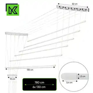 Kadax Suszarka sufitowa na pranie Torp, 6 prętów, 130 cm, biała