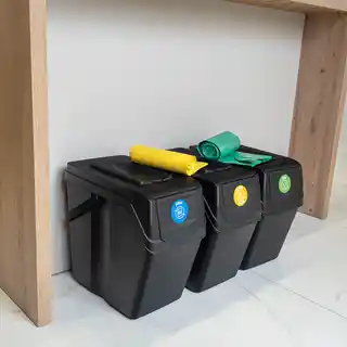 Kadax Zestaw Koszy Na Śmieci Do Segregacji Odpadów 3x25L Z Naklejkami Kubły