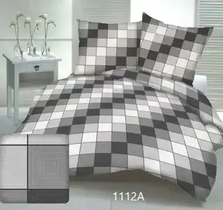 Pościel z kory 160x200, kratka, geometria, szara grafitowa, 100% bawełna, guziki, kolekcja 3D, model 1112A