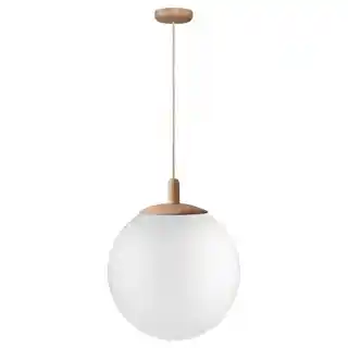 Kaspa ALUR WOOD L lampa wisząca szkło, drewno dąb, biały klosz, 40cm, LED E27