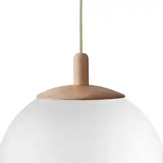 Kaspa ALUR WOOD L lampa wisząca szkło, drewno dąb, biały klosz, 40cm, LED E27