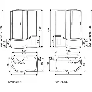 Kerra Kabina hydromasażowa 151x85x217 cm / 5 mm , Fantasia Duo Lewa