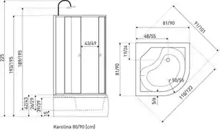 Kerra Kabina hydromasażowa 81x81x225 cm/4 mm z brodzikiem ,KAROLINA