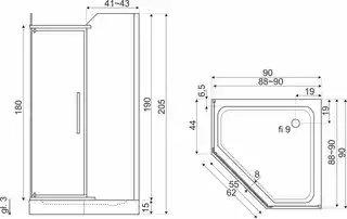 Kerra Kabina prysznicowa 90x90cm,pięciokątna+nanopowłoka,czarna PRATO