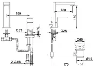 Kohlman Nexen 2-otworowa bateria umywalkowa chrom QB205U