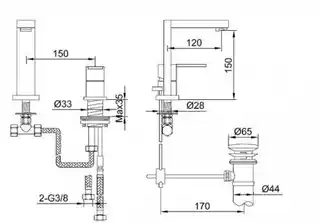 Kohlman Nexen-S 2-otworowa bateria umywalkowa SQB205U