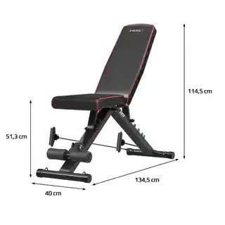 Lawka treningowa HMS L1217, regulowana, stalowa konstrukcja, czarna, do ćwiczeń siłowych i fitness
