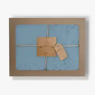 Limasso Pościel bawełniana 200x220 niebieska z falbanką jednobarwna w pudełku Stonewashed Blue