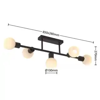 Lindby Biscala 5 lampa sufitowa czarny opal, nowoczesny design, metal, 9627867