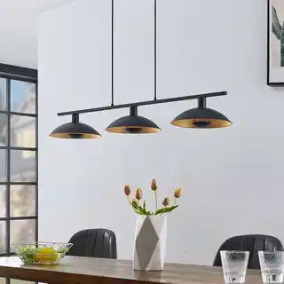 Lindby Narisara Long lampa wisząca czarno-złota, 118 cm, E14, trzy punkty, nowoczesny design