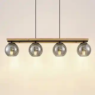 Lindby Philika Lampa Wisząca Smoke/Wood/Black 9627197
