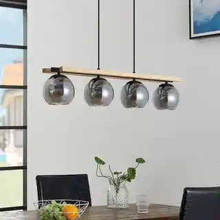 Lindby Philika Lampa Wisząca Smoke/Wood/Black 9627197