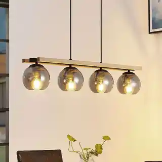 Lindby Philika Lampa Wisząca Smoke/Wood/Black 9627197