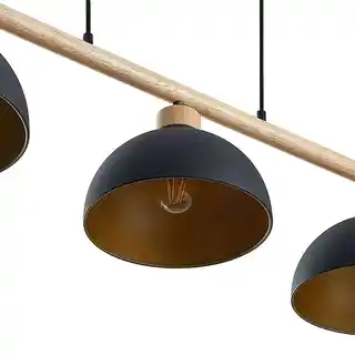 Lindby Tirzana 3 lampa wisząca czarny metal drewno 9627418