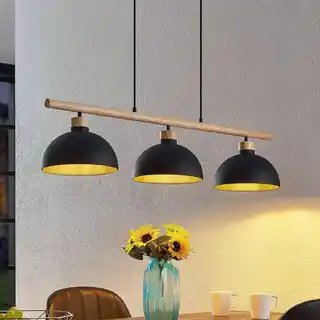 Lindby Tirzana 3 lampa wisząca czarny metal drewno 9627418