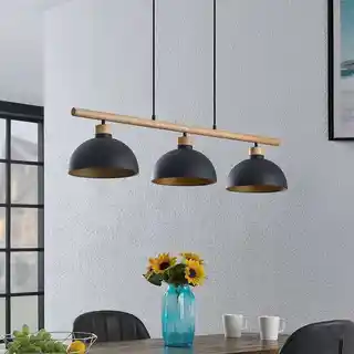 Lindby Tirzana 3 lampa wisząca czarny metal drewno 9627418