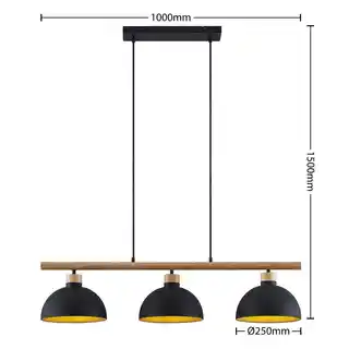 Lindby Tirzana 3 lampa wisząca czarny metal drewno 9627418