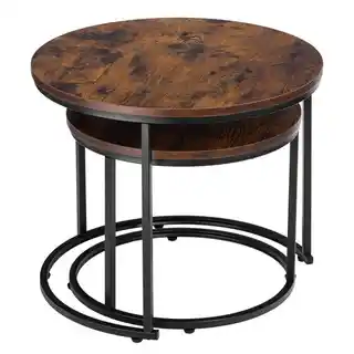 Loftinspired Zestaw stolików kawowych Galen Small Rustic Okrągły Postarzany Dąb plus Czarny