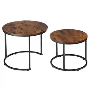 Loftinspired Zestaw stolików kawowych Galen Small Rustic Okrągły Postarzany Dąb plus Czarny