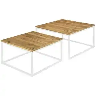 Loftinspired zestaw stolików kawowych Velen kwadratowy, drewno, biały, kolekcja Craft