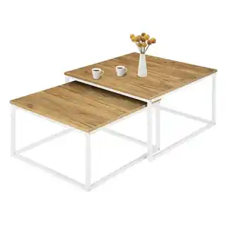 Loftinspired zestaw stolików kawowych Velen kwadratowy, drewno, biały, kolekcja Craft