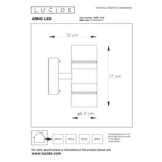 Lucide kinkiet zewnętrzny ARNE LED 14867 11 12, nowoczesny, aluminiowa obudowa, IP54, 300 lumenów