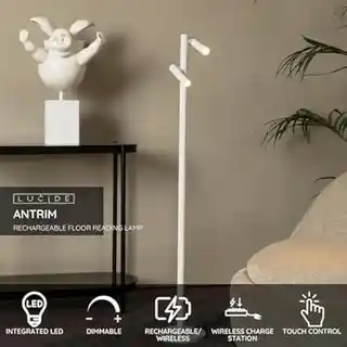 Lucide lampa podłogowa Antrim LED, akumulator, biała, 2-punktowa, IP54, ściemniana