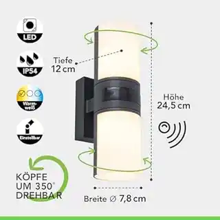 Lutec Kinkiet zewnętrzny CYRA PIR antracyt, IP54, LED, 5198102118