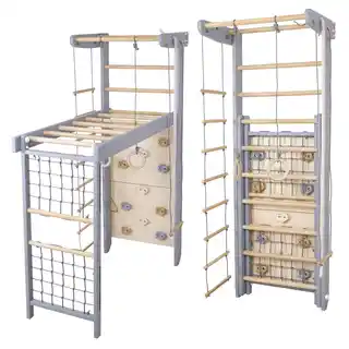 Małpiszon Drabinka gimnastyczna WINNER PLUS 225 cm z siatką, liną i kółkami biały