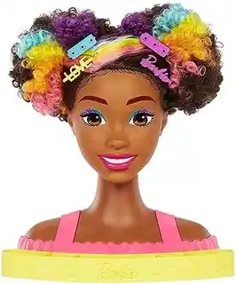 Mattel Barbie Głowa do stylizacji Neonowa Tęcza Kręcone Włosy HMD79
