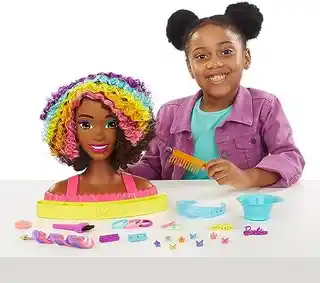 Mattel Barbie Głowa do stylizacji Neonowa Tęcza Kręcone Włosy HMD79