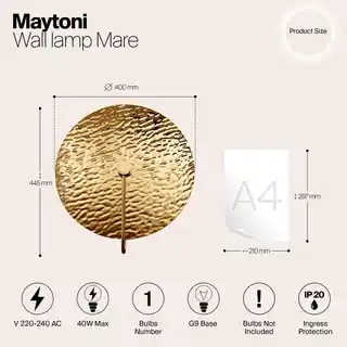Maytoni Mare Gold kinkiet MOD305WL 01G, okrągły, złoty, szkło, 40W, G9