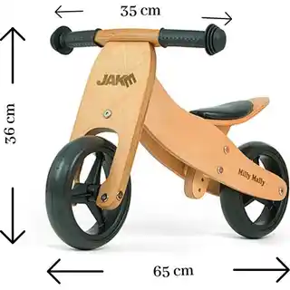 Milly Mally rowerek biegowy Jake 2w1 Classic brązowy, regulowana wysokość, drewniana rama, antypoślizgowe pedały
