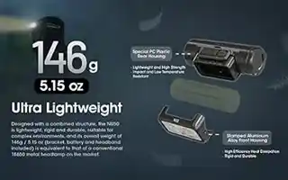 Nitecore latarka czołowa NU50 czarna, wodoodporna, lekka, regulowany pasek, dioda LED, 600 lumenów