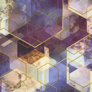NOVA PRINT GIFT Komplet pościeli VITRAGE z wysokogatunkowej satyny bawełnianej z nowoczesnym geometrycznym motywem w kartonowym opakowaniu na prezent 220x200cm fioletowy, musztardowy