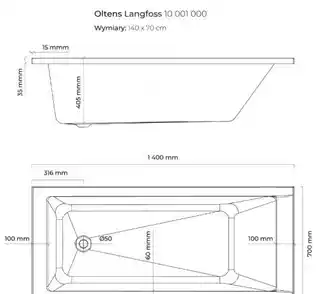 Oltens Langfoss wanna prostokątna 140x70cm 10001000