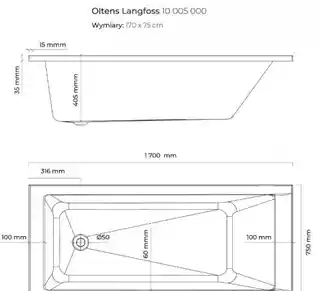 Oltens Langfoss wanna prostokątna 170x75cm 10005000