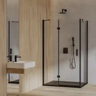 Omnires Manhattan kabina prysznicowa kwadratowa 80x80cm czarne profile, przejrzyste szkło MH8080BLTR