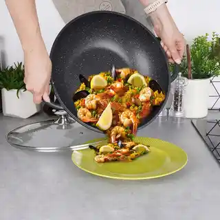 Orion Patelnia wok granitowa ze szklaną pokrywką GRANDE 32 cm 112979
