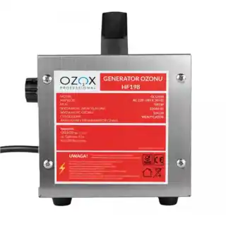 Ozox ozonator do pomieszczeń HF198, 10 gram na godzinę, 100 m3, timer, jonizator, marka Ozox