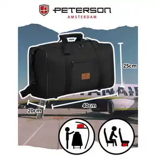 Peterson Czarna klasyczna torba podróżna 20L do ręki lub na ramię nóżki ochronne uchwyt na walizkę bagaż podręczny do samolotu
