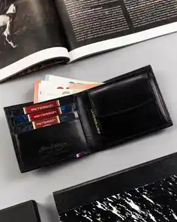Peterson portfel męski skórzany czarny mały poziomy na 3 karty 83158