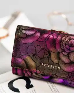 Peterson Portfel skórzany PTN 42108 MD fioletowy, damski, z kwiatowym wzorem