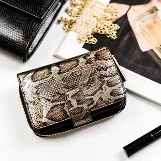 Peterson skórzany damski portfel PTN BS 602 snake, naturalna skóra, elegancki, z miejscem na karty i banknoty